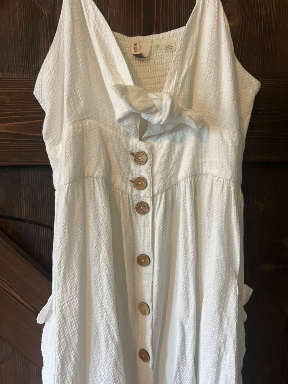 Roxy Under the Cali Sun White Textured Tie Front Mini Dress with Pockets Size L - Picture 3 of 4
